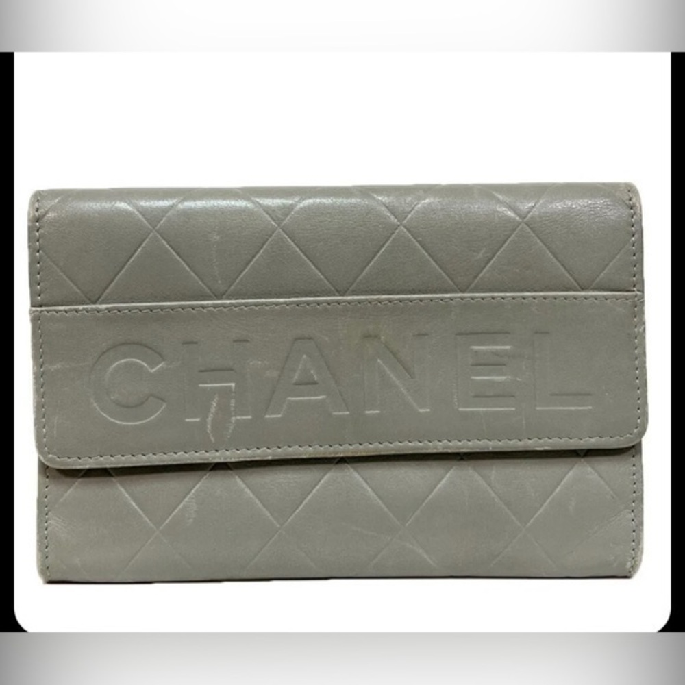 Chanel Authentic gray wallet logo graphic card holder pouch with card